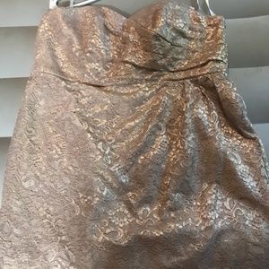 David’s Bridal Gold Lace Short Strapless Dress